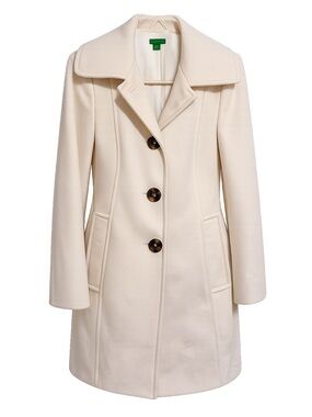 United Colors Of Benetton Cream Pea Coat with Wide Collar